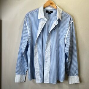 Zara Men's Shirt with Blue and White Stripes Size M